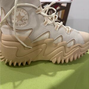 Converse High-Tops in Cream and Beige with Zigzag Sole
